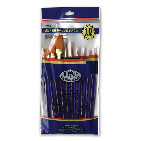 royal and langnickel SVP2 | 10pc Golden Taklon Short Handle Variety Brush Set