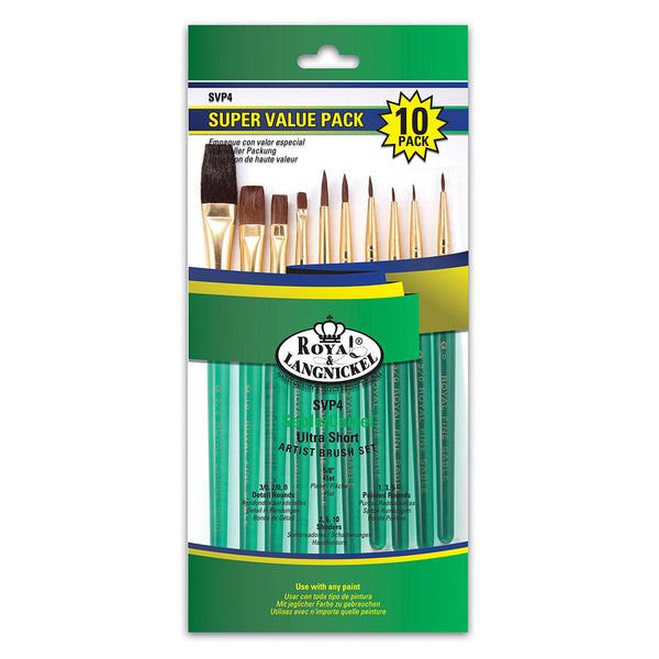 royal and langnickel SVP4 | 10pc Sabline/Camel Variety Short Handle Brush Set
