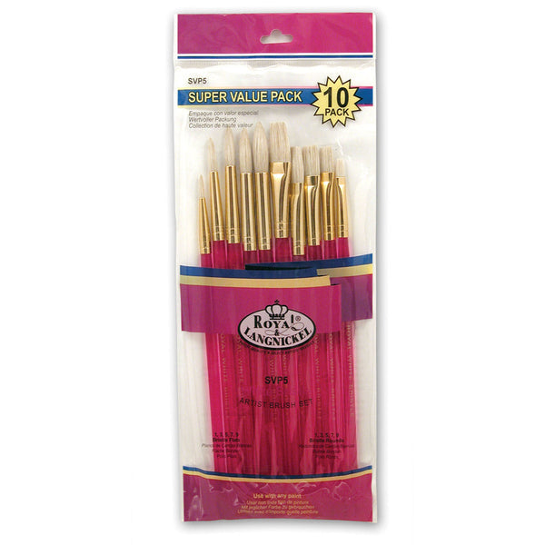 royal and langnickel SVP5 | 10pc White Bristle Round/Flat Brush Set