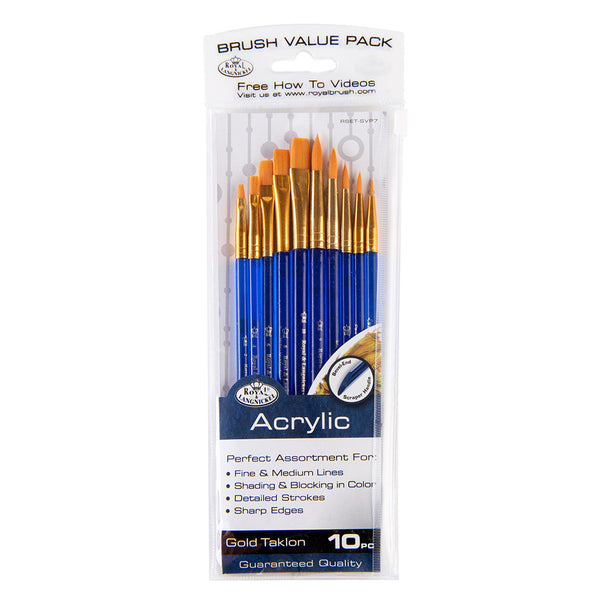 royal and langnickel SVP7 | 10pc Golden Taklon Round/Shader Brush Set