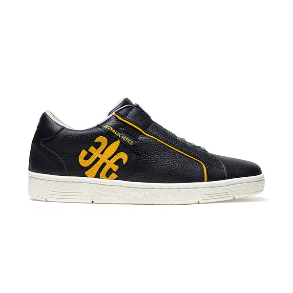 royal elastics Men's Adelaide Black Yellow Leather Sneakers 002652-993