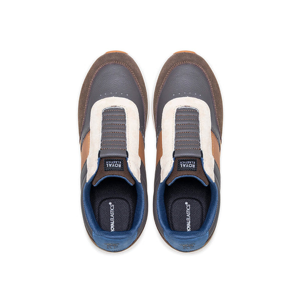 Royal Elastics Men's Crown Lux Gray Brown Blue Leather Sneakers 07543-775
