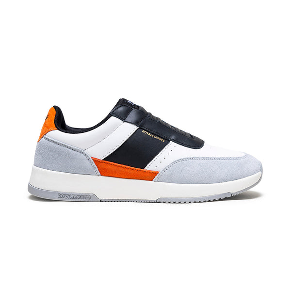 royal elastics Men's Crown Lux White Black Orange Leather Sneakers 07543-092