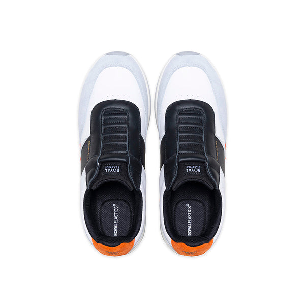 Royal Elastics Men's Crown Lux White Black Orange Leather Sneakers 07543-092