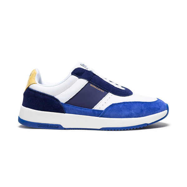 royal elastics Men's Crown Lux White Blue Yellow Leather Sneakers 07543-053