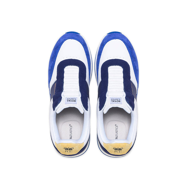 Royal Elastics Men's Crown Lux White Blue Yellow Leather Sneakers 07543-053