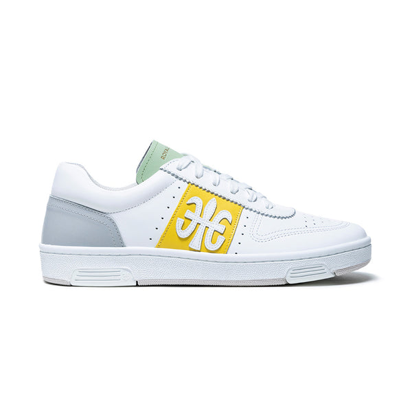 royal elastics Men's Dreamer White Yellow Green Logo Leather Sneakers 08121-043
