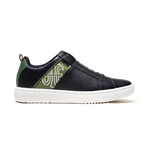 royal elastics Men's Icon 2.0 Black Green Logo Leather Sneakers 06551-994