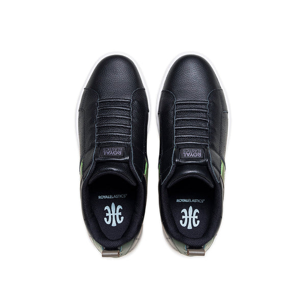 Royal Elastics Men's Icon 2.0 Black Green Logo Leather Sneakers 06551-994