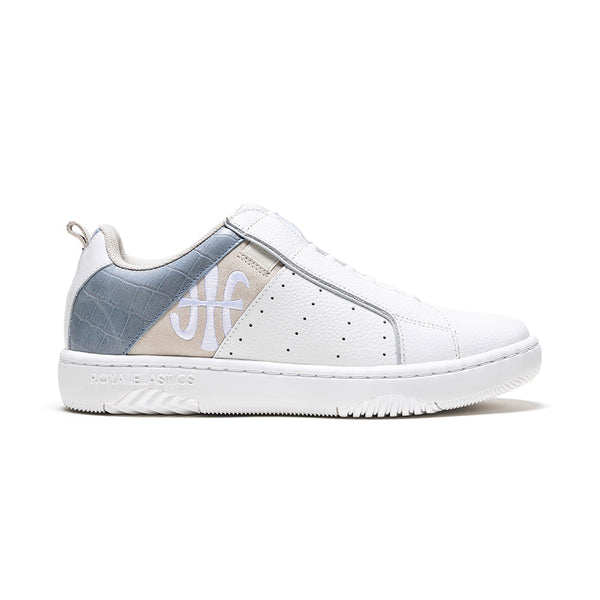 royal elastics Men's Icon 2.0 White Beige Gray Logo Leather Sneakers 006552-080