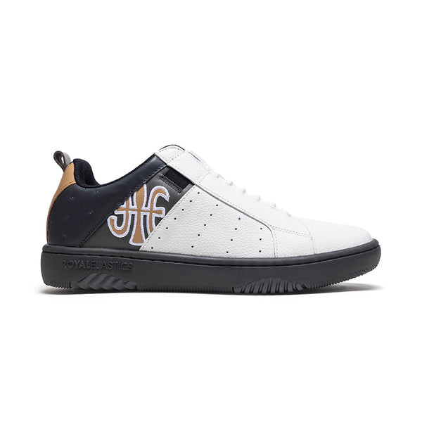 royal elastics Men's Icon 2.0 White Black Brown Logo Leather Sneakers 006553-093