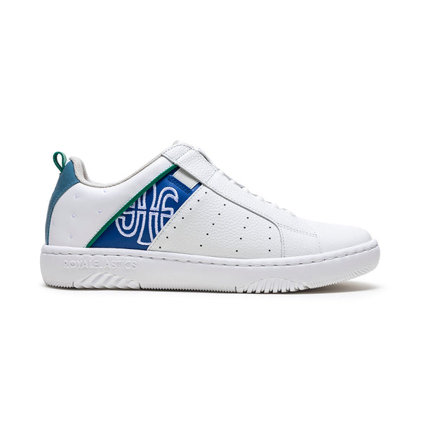 royal elastics Men's Icon 2.0 White Blue Logo Leather Sneakers 06551-005