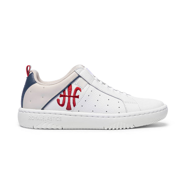 royal elastics Men's Icon 2.0 White Blue Red Logo Leather Sneakers 06543-015