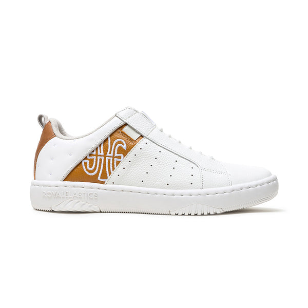 royal elastics Men's Icon 2.0 White Brown Logo Leather Sneakers 06551-003