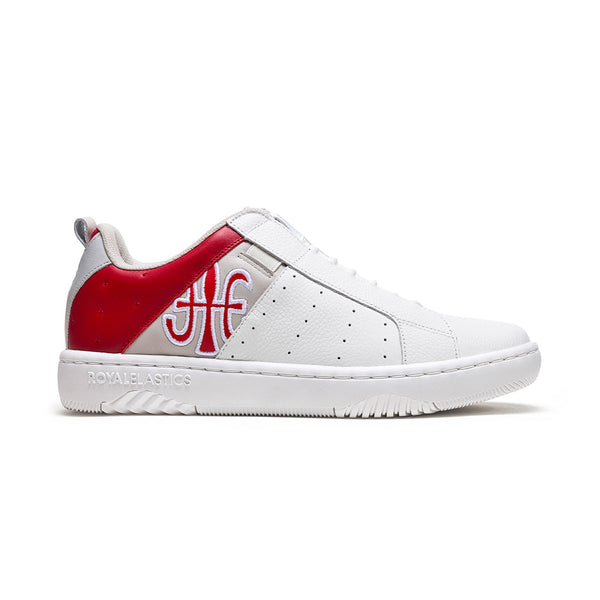 royal elastics Men's Icon 2.0 White Red Gray Logo Leather Sneakers 006553-010
