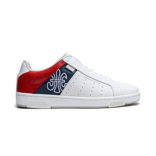 royal elastics Women's Icon OG White Blue Red Logo Leather Sneakers 91943-051