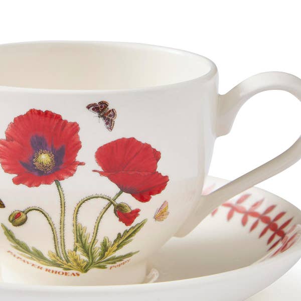 Royal Worcester Botanic Garden Meadow Breakfast Teacup & Saucer Poppy