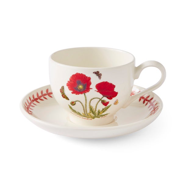 royal worcester Botanic Garden Meadow Breakfast Teacup & Saucer Poppy