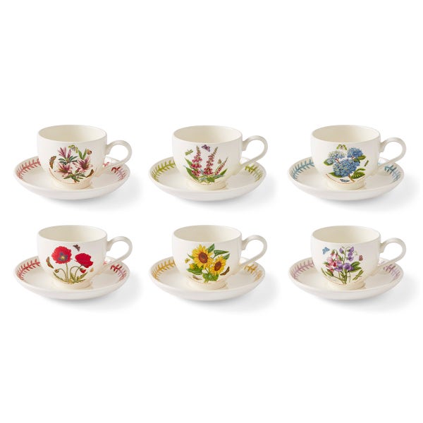 royal worcester Botanic Garden Meadow Set of 6 Breakfast Teacups & Saucers Assorted