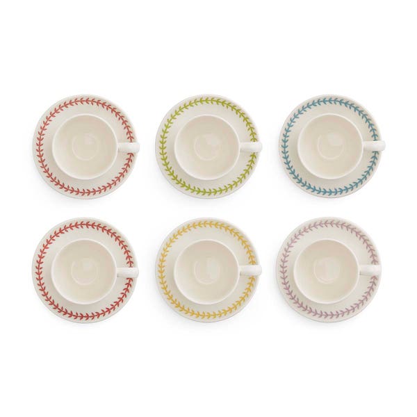 Royal Worcester Botanic Garden Meadow Set Of 6 Teacups & Saucers Assorted