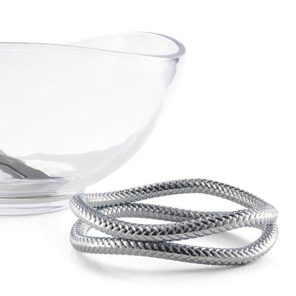 Royal Worcester Nambé Braid Glass Salad Bowl & Servers