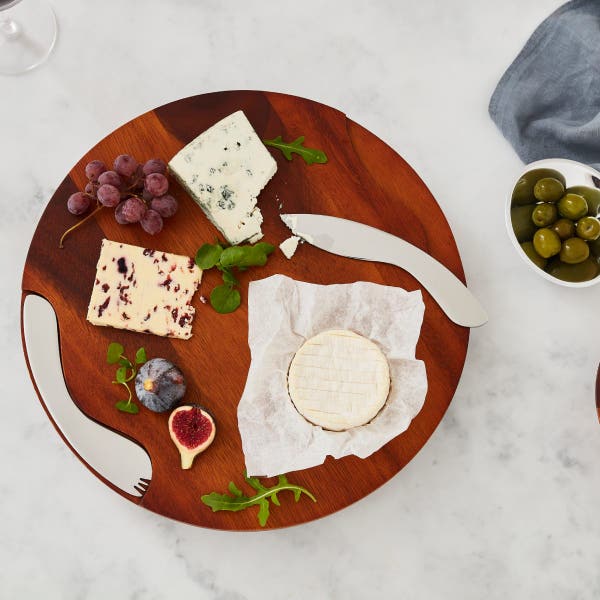 Royal Worcester Nambé Cheese Block With Knife & Spreader