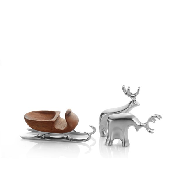 royal worcester Nambé Holiday Set of 3 Miniature Sleigh & Reindeer