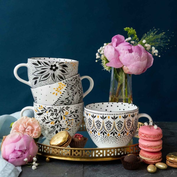 Royal Worcester Sara Miller Artisanne Noir Set Of 4 Mugs