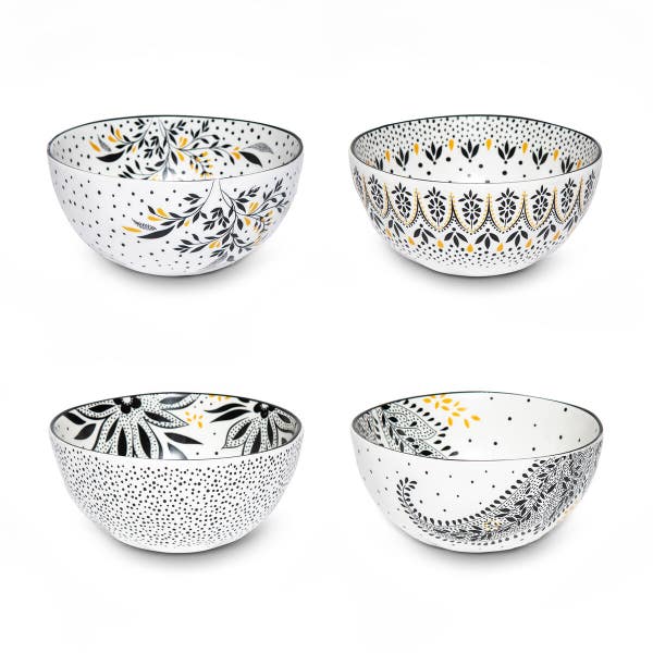 royal worcester Sara Miller Artisanne Noir Set of 4 Rice Bowls