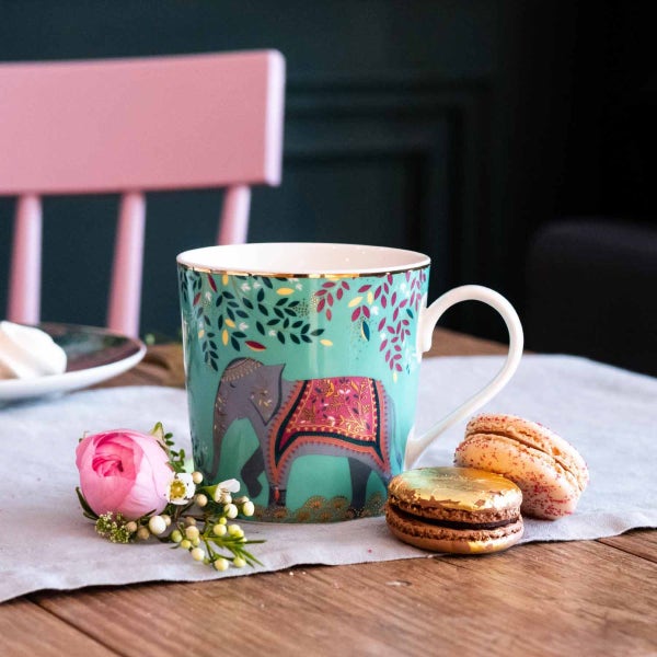 Royal Worcester Sara Miller London India Elephant's Oasis Mug