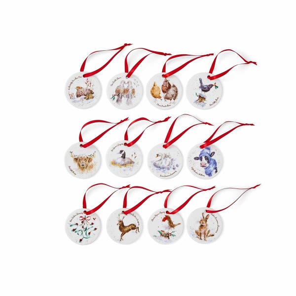 royal worcester Wrendale Designs 12 Christmas Decorations