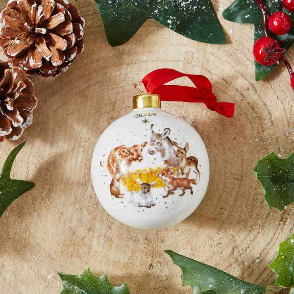 Royal Worcester Wrendale Designs Away In A Manger Bauble