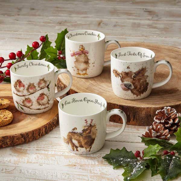 Royal Worcester Wrendale Designs Chistmas Gift Set Of 4 Mugs