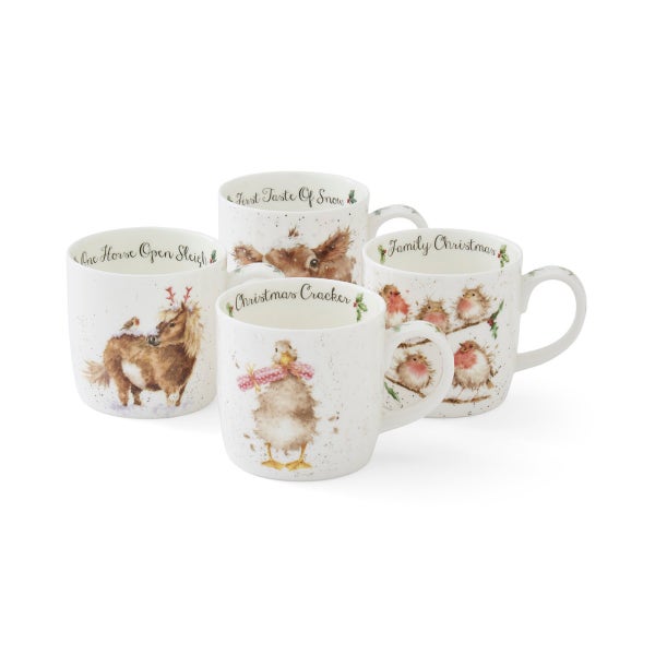 Royal Worcester Wrendale Designs Chistmas Gift Set Of 4 Mugs