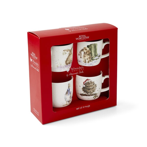 royal worcester Wrendale Designs Christmas Set of 4 Mugs