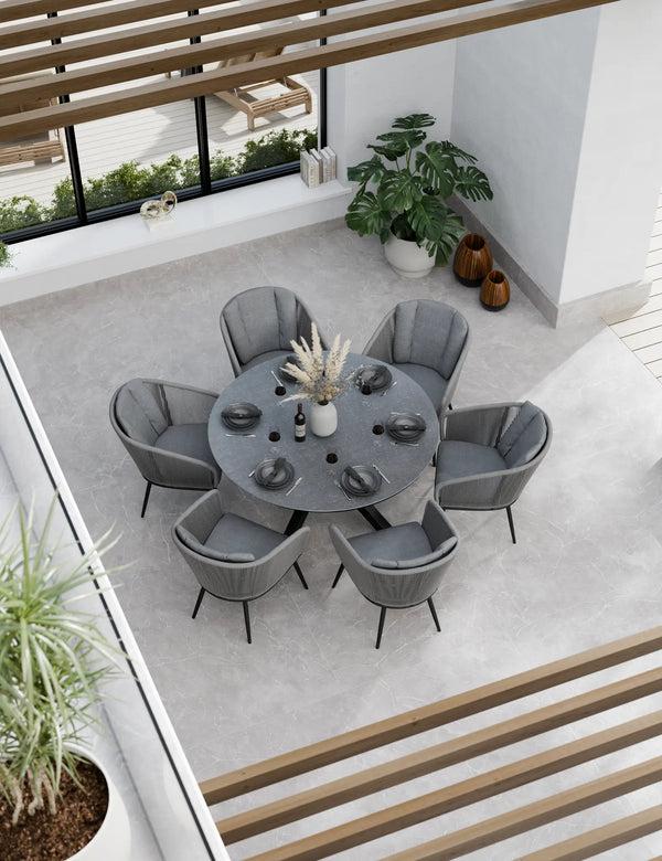 royalcraft Aspen 6 Seater Round Ceramic Glass Dining Set with Aspen Rope Chairs