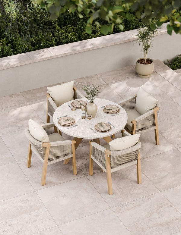royalcraft Astral 4 Seater Round Concrete Terrazzo Dining Set with Roma Dining Ch