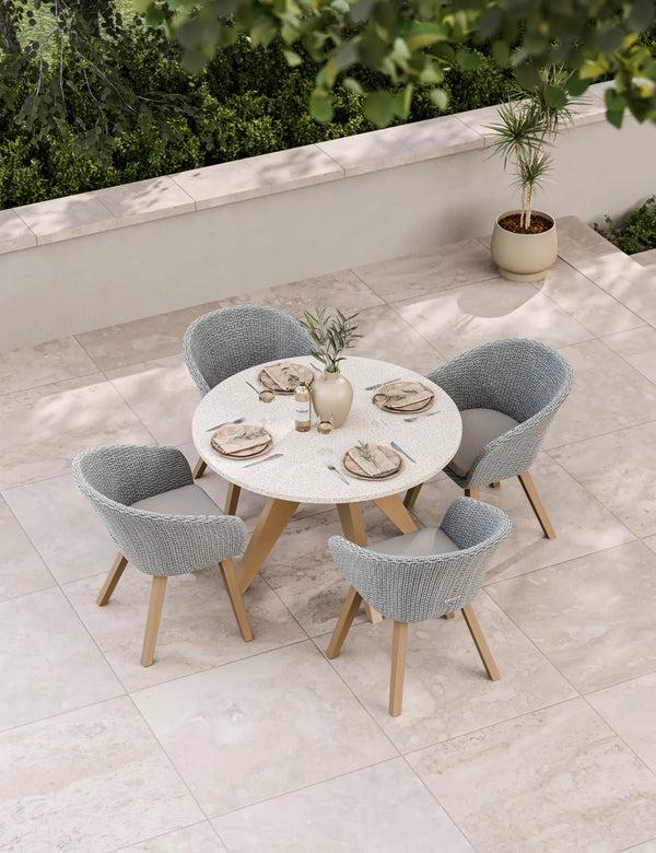 royalcraft Astral 4 Seater Round Terrazzo Concrete Dining Set with Sol Dining Cha