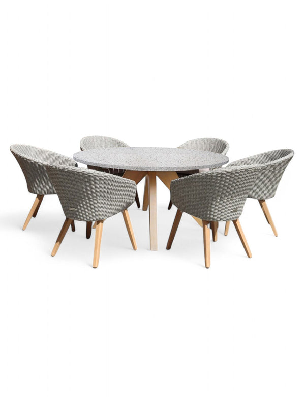 Royalcraft Astral 6 Seater Round Concrete Terrazzo Dining Set With Sol Dining Cha