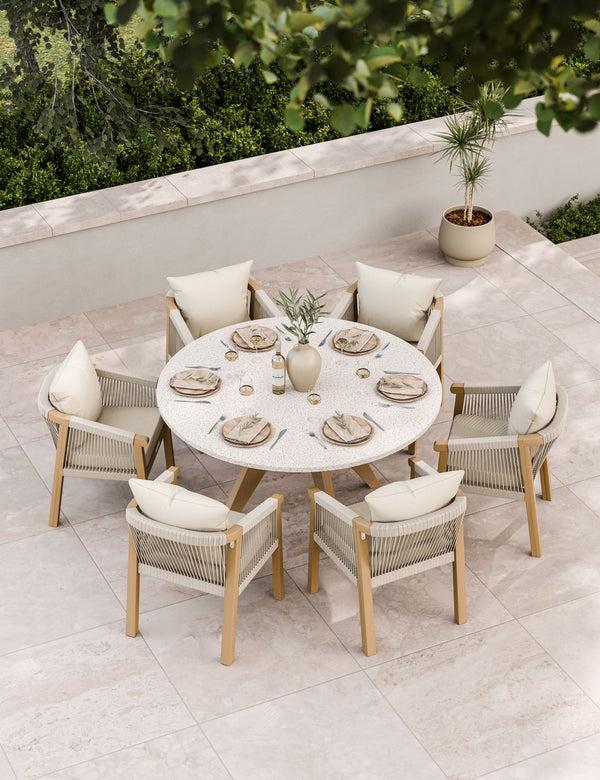 royalcraft Astral 6 Seater Round Concrete Terrazzo Dining Set with Roma Dining Ch