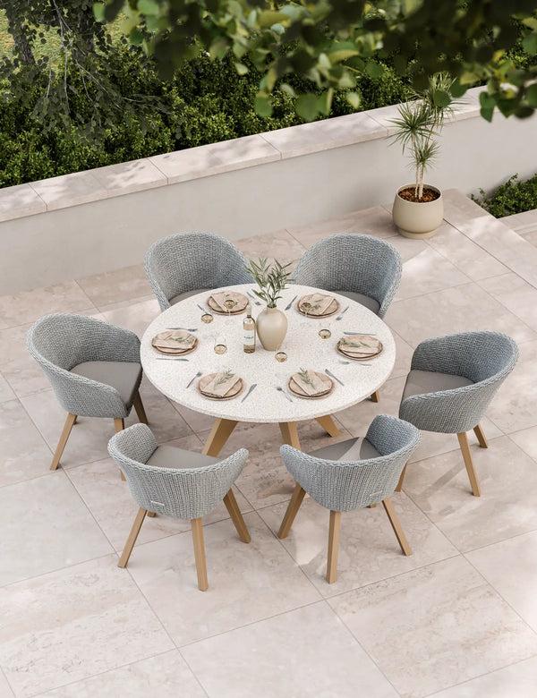 royalcraft Astral 6 Seater Round Concrete Terrazzo Dining Set with Sol Dining Cha