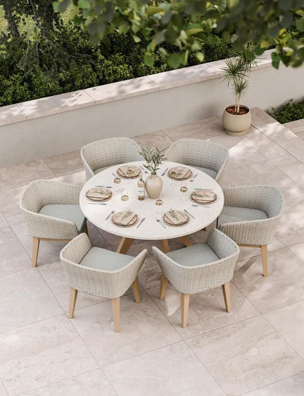 royalcraft Astral 6 Seater Round Terrazzo Concrete Dining Set with Eden Dusk Dini