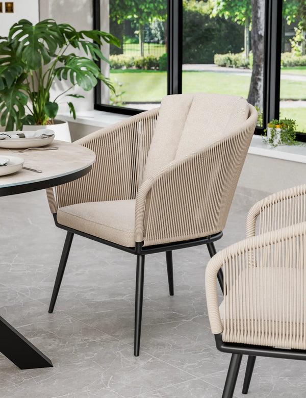 Royalcraft Bali 4 Seater Round Ceramic Glass Dining Set With Bali Rope Chairs