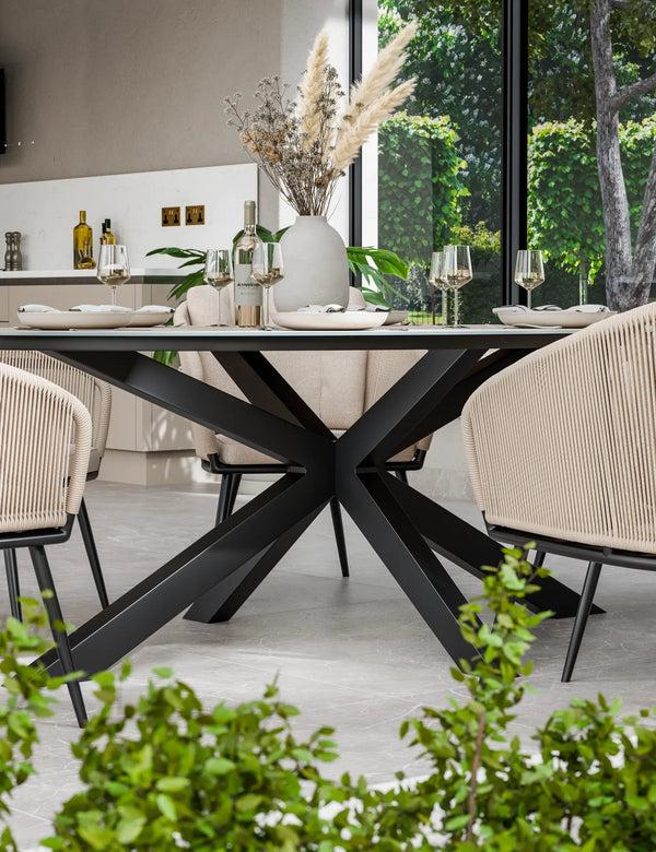 Royalcraft Bali 6 Seater Ellipse Ceramic Glass Dining Set With Bali Rope Chairs