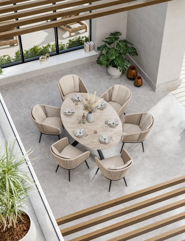 royalcraft Bali 6 Seater Ellipse Ceramic Glass Dining Set with Bali Rope Chairs