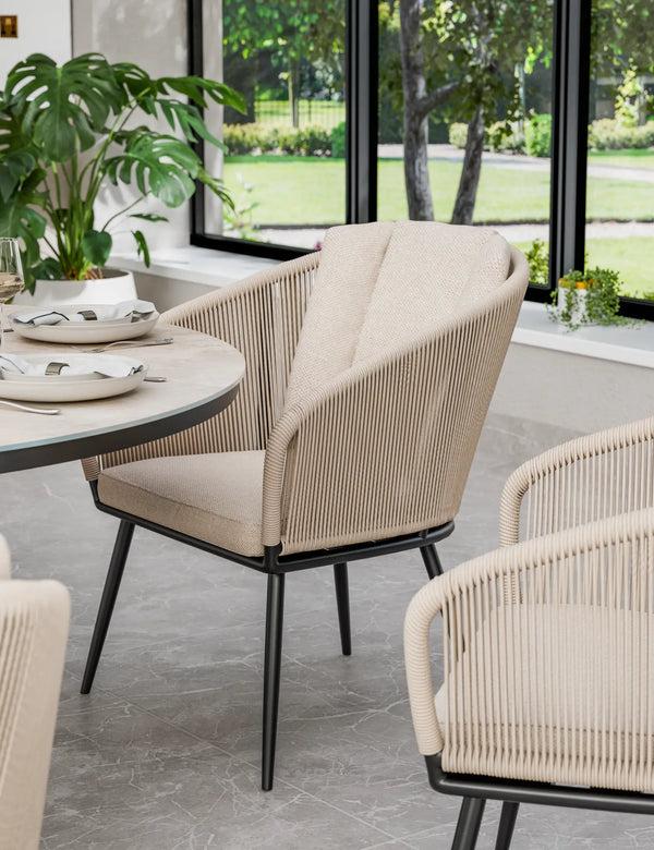 Royalcraft Bali 6 Seater Round Ceramic Glass Dining Set With Bali Rope Chairs