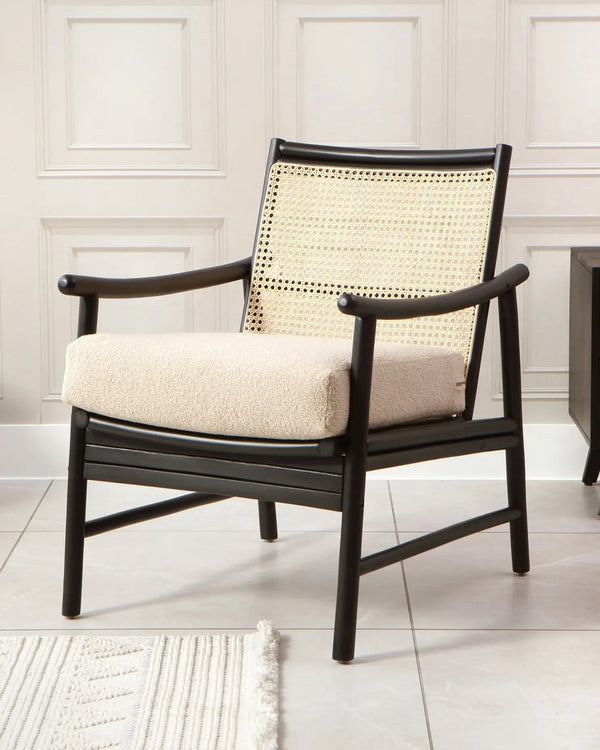 royalcraft Capri Black Rattan Chair with Boucle Cushion