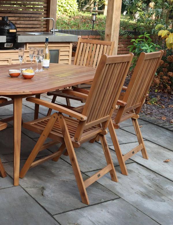 Royalcraft Ellipse 6 Seater Dining Set With Manhattan Recliner Armchairs