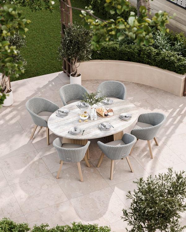royalcraft Jupiter 6 Seater Ellipse D Conical Dining Set with Sol Dining Chairs