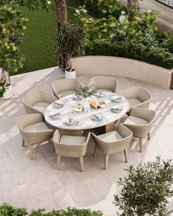 royalcraft Jupiter 8 Seater Ellipse D Conical Dining Set with Eden Dawn Dining Ch